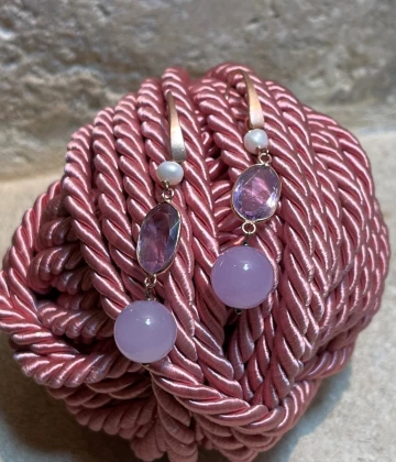 Orecchini argento rosa con ametiste perle e quarzi cod: OR1692